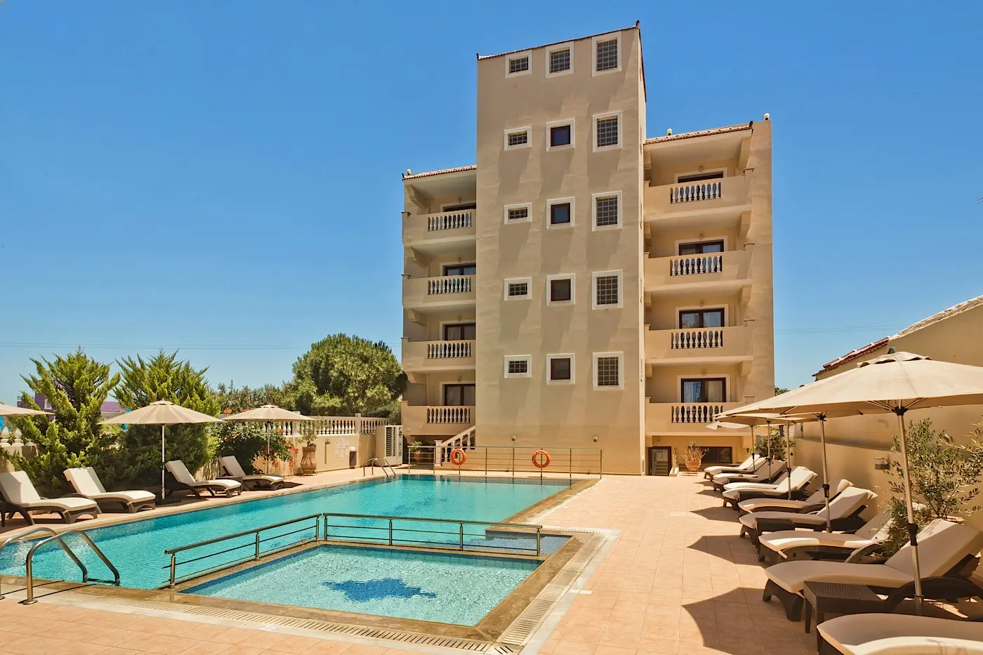 Wide view of the pool courtyard