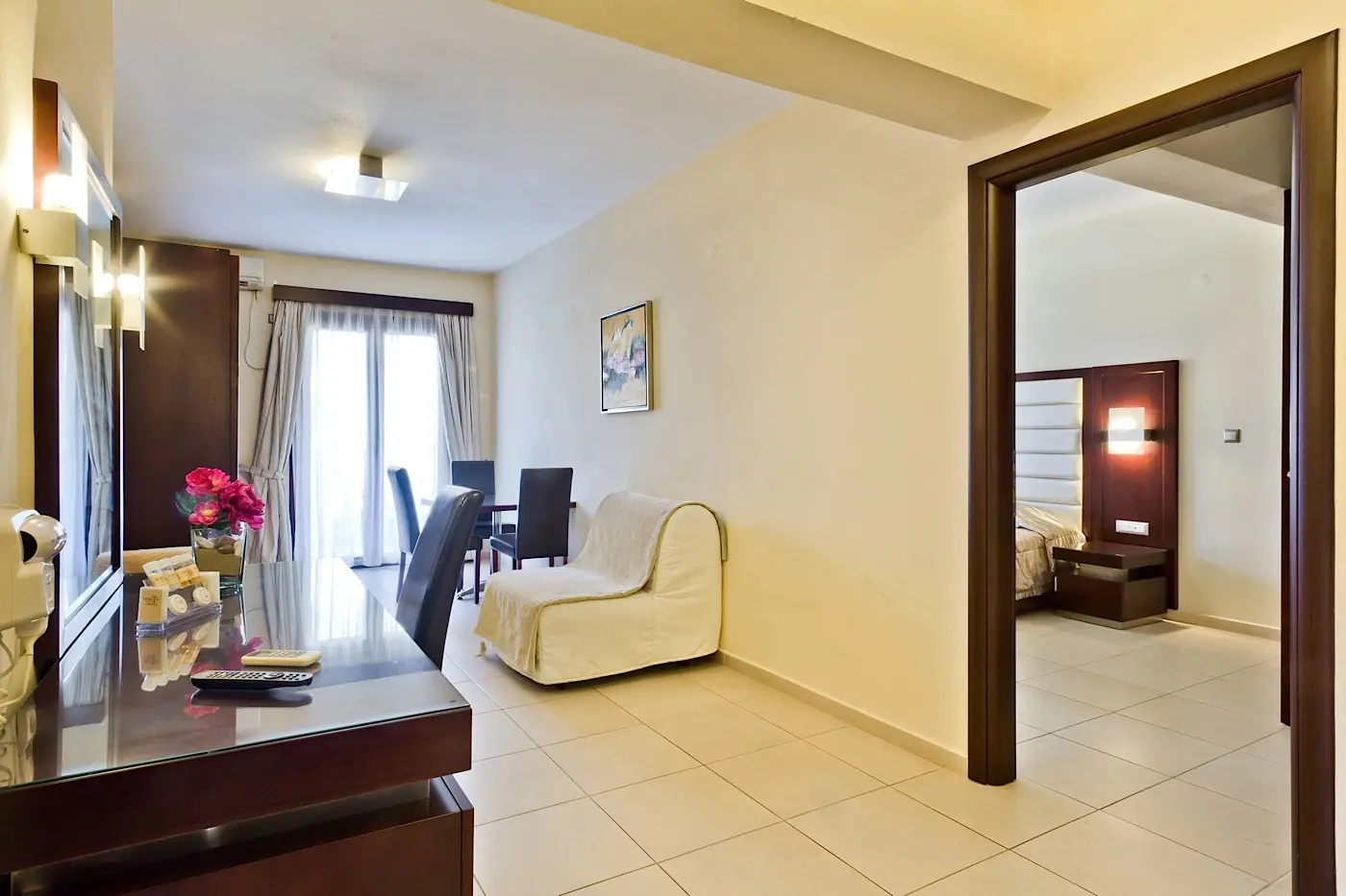 Spacious apartment living and sleeping areas